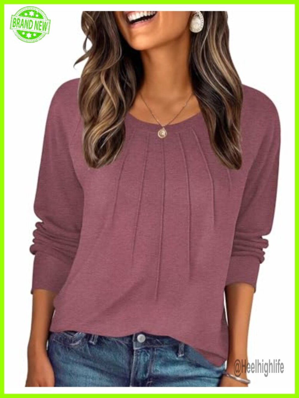 Women Long Sleeve Pleated Tunic Top Loose Fit Casual Cotton Blouse